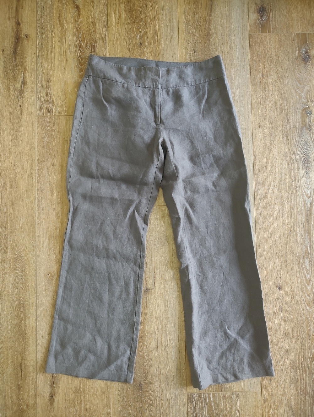 Eileen Fisher Linen Wide Leg Trouser Pants Gray Brown Size 10